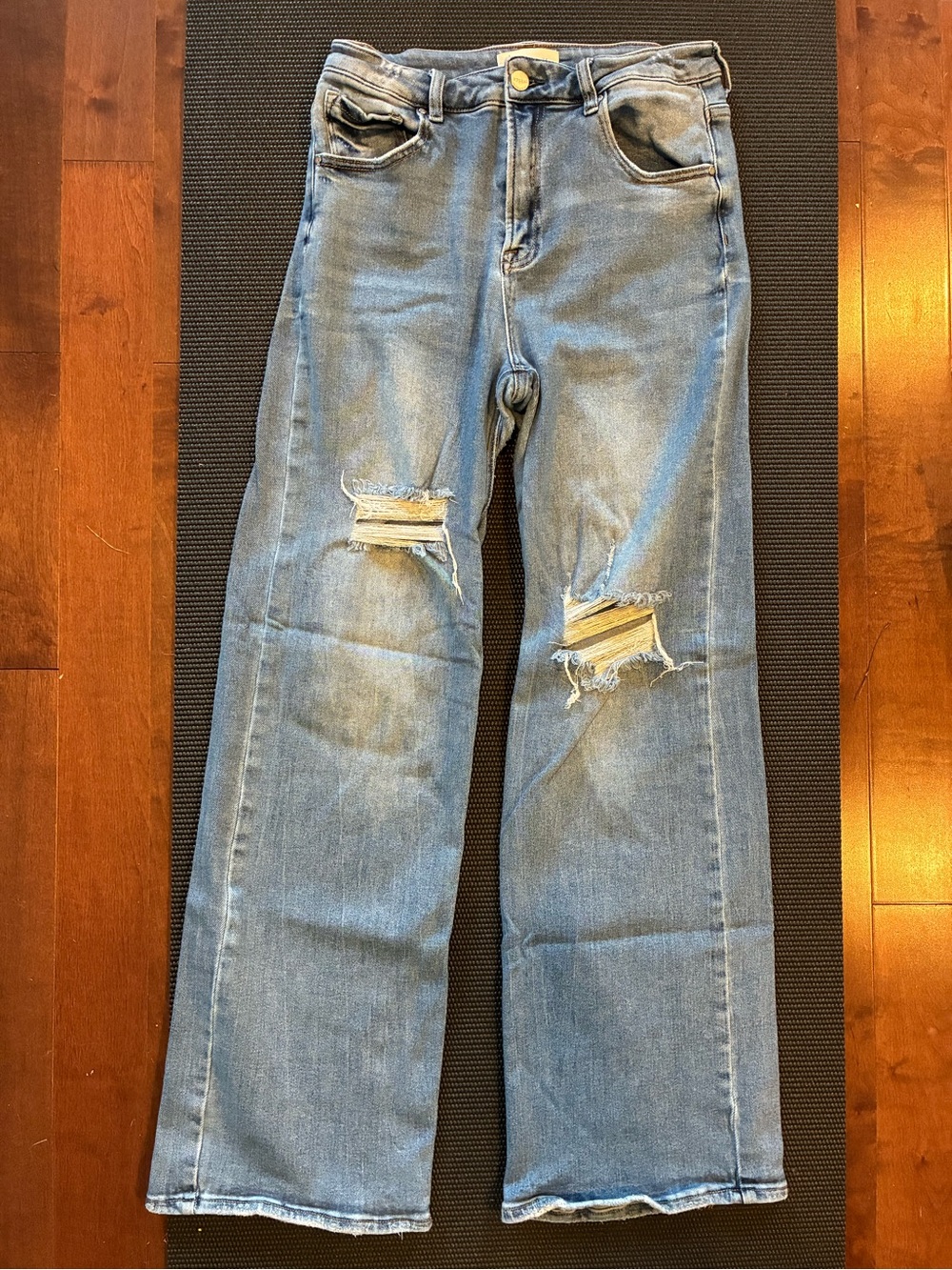 High-Rise Light Blue Distressed Flare Jeans
